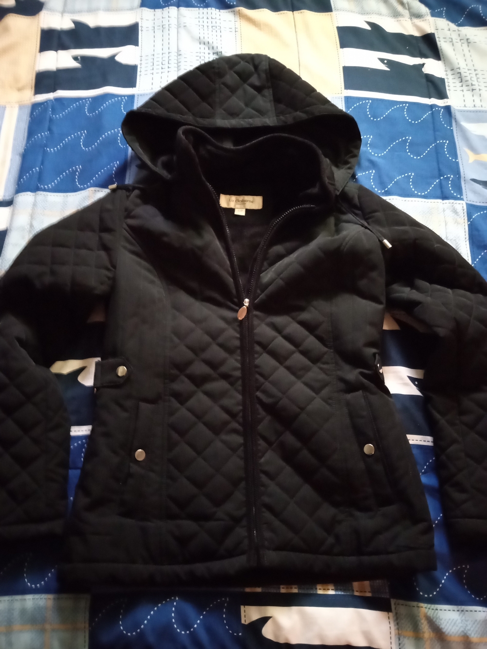 Liz Claiborne Black Quilted Hooded Puffer Jacket for Women